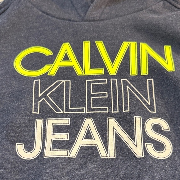 Calvin Klein Jeans - Kids Dark Blue Hoodie with Neon Accents - Picture 2 of 3
